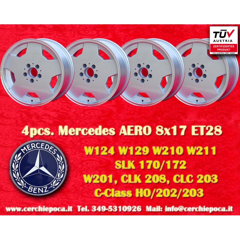 4 wheels Aero 8x17 5x112 Mercedes w107 w108 w109 w116 w123 w126 w129 silver/diamond cut