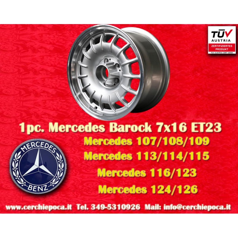 1 cerchio Barock 7x16 5x112 Mercedes w107 w108 w109 w113 w114 w115 w116 w123 w124 w126 silver/polished