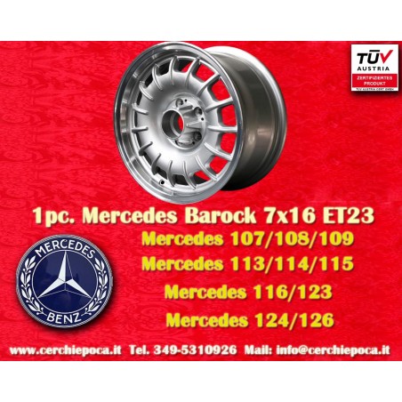 1 Felge Barock 7x16 5x112 Mercedes w107 w108 w109 w113 w114 w115 w116 w123 w124 w126 silver/polished