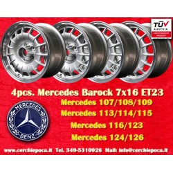 4 cerchi Barock 7x16 5x112 Mercedes w107 w108 w109 w113 w114 w115 w116 w123 w124 w126 silver/polished