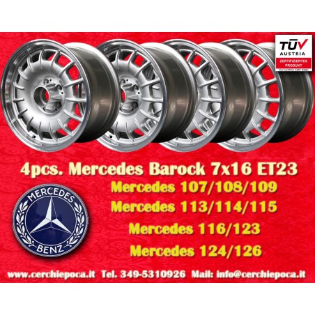 4 jantes Barock 7x16 5x112 Mercedes w107 w108 w109 w113 w114 w115 w116 w123 w124 w126 silver/polished