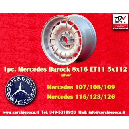 1 Felge Barock 8x16 5x112 Mercedes w107 w108 w109 w116 w123 w126 silver