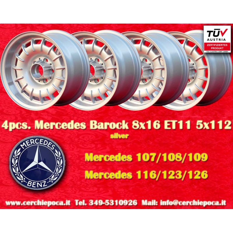 4 cerchi Barock 8x16 5x112 Mercedes w107 w108 w109 w116 w123 w126 silver