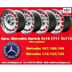 4 cerchi Barock 8x16 5x112 Mercedes w107 w108 w109 w116 w123 w126 silver/polished