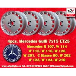 4 wheels Gullideckel 7x15 5x112 Mercedes w107 w116 w123 w124 w126 w201 w202 w210 HO silver