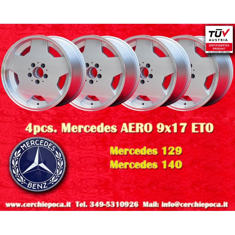 4 Felgen Aero 9x17 5x112 Mercedes w107 w108 w109 w116 w123 w126 silver/diamond cut