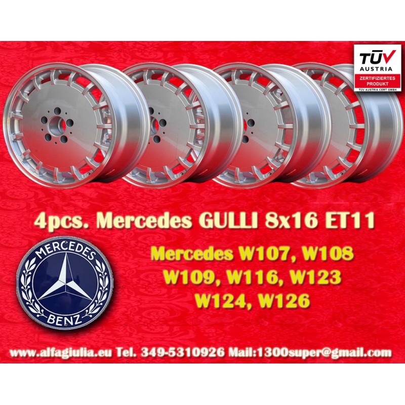 4 jantes Gullideckel 8x16 5x112 Mercedes w107 w108 w109 w116 w123 w126 silver/diamond cut