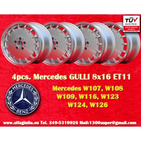 4 cerchi Gullideckel 8x16 5x112 Mercedes w107 w108 w109 w116 w123 w126 silver/diamond cut