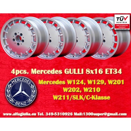 4 cerchi Gullideckel 8x16 5x112 Mercedes w124 w129 w201 w202 w203 w208 w210 HO w170 silver