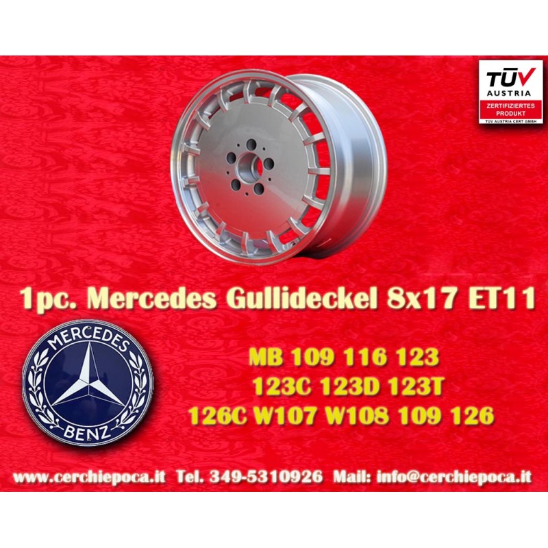 1 cerchio Gullideckel 8x17 5x112 Mercedes w107 w108 w109 w116 w123 w126 silver/diamond cut