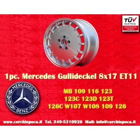 1 cerchio Gullideckel 8x17 5x112 Mercedes w107 w108 w109 w116 w123 w126 silver/diamond cut