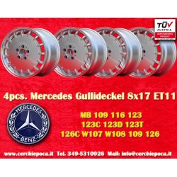 4 cerchi Gullideckel 8x17 5x112 Mercedes w107 w108 w109 w116 w123 w126 silver/diamond cut