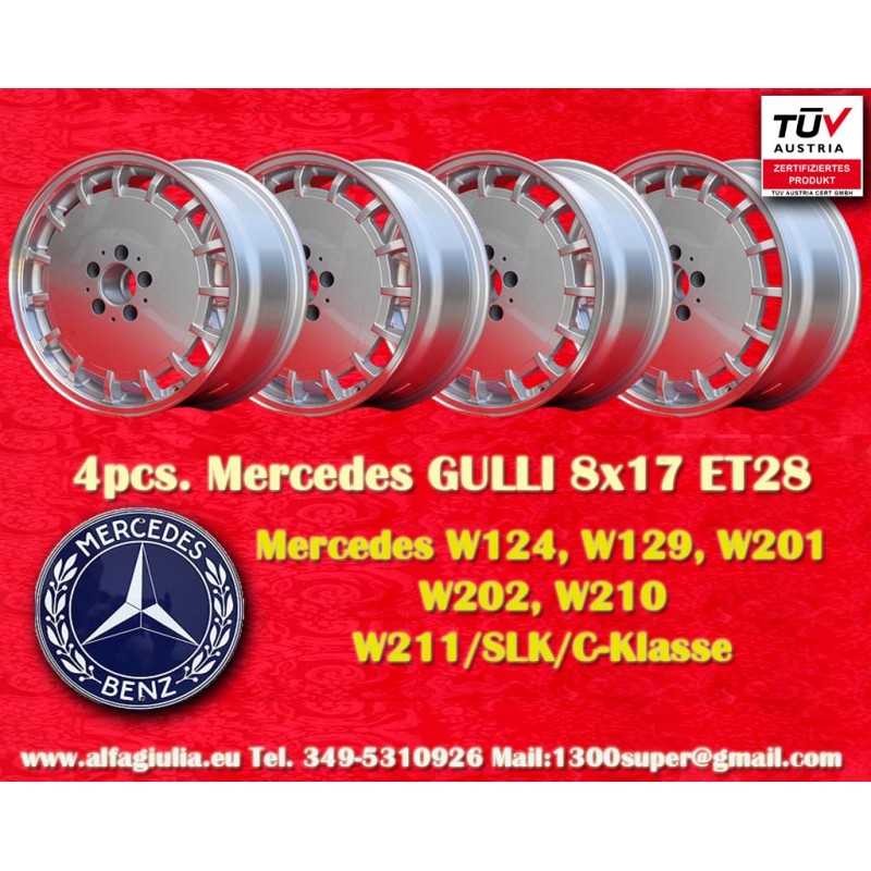 4 cerchi Gullideckel 8x17 5x112 Mercedes w107 w108 w109 w116 w123 w126 silver/diamond cut