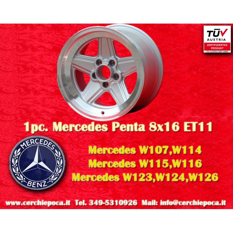 1 cerchio Penta 8x16 5x112 Mercedes w107 w108 w109 w116 w123 w126 silver/diamond cut