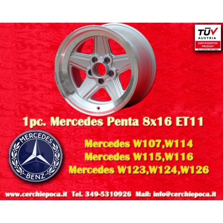 1 cerchio Penta 8x16 5x112 Mercedes w107 w108 w109 w116 w123 w126 silver/diamond cut