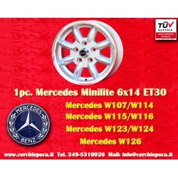 1 cerchio Minilite 6x14 5x112 Ford Mercedes Consul Granada P5 P6 P7 Mercedes 108 109 113 114 115 116 123 silver/diamond 