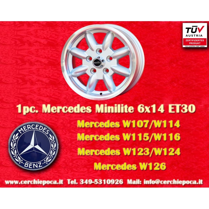 1 Felge Minilite 6x14 5x112 Ford Mercedes Consul Granada P5 P6 P7 Mercedes 108 109 113 114 115 116 123 silver/diamond cu