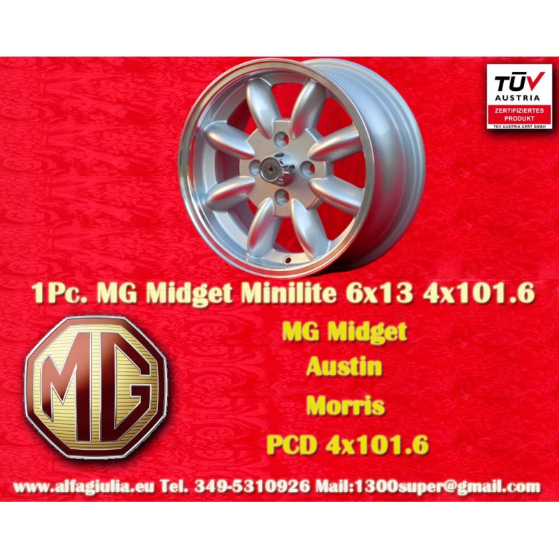 1 wheel Minilite 6x14 4x114.3 MG Triumph Saab MBG TR2-TR6 Saab 99 Toyota Corolla Starlet Carina silver/diamond cut