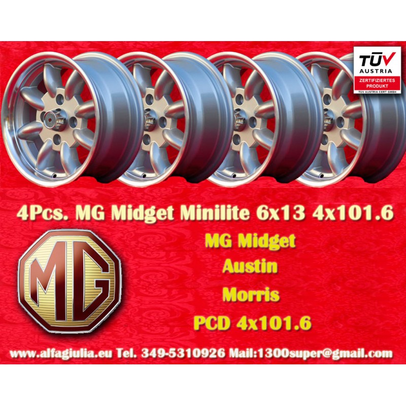 4 cerchi Minilite 6x14 4x114.3 MG Triumph Saab MBG TR2-TR6 Saab 99 Toyota Corolla Starlet Carina silver/diamond cut