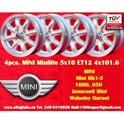 4 cerchi Minilite 5x10 4x101.6 Mini Mini Mk1-3 850 1000 silver/diamond cut