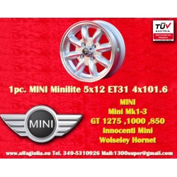 1 cerchio Minilite 5x12 4x101.6 Mini Mini Mk1-3 850 1000 1275 GT silver/diamond cut