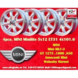 4 Felgen Minilite 5x12 4x101.6 Mini Mini Mk1-3 850 1000 1275 GT silver/diamond cut