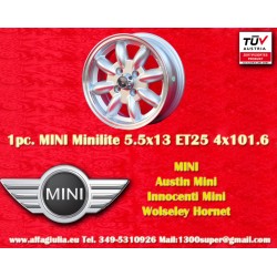 1 cerchio Minilite 5.5x13 4x101.6 Austin Mini MG Mini Mk1-3 Austin Sprite mk1-4 MG Midget silver/diamond cut