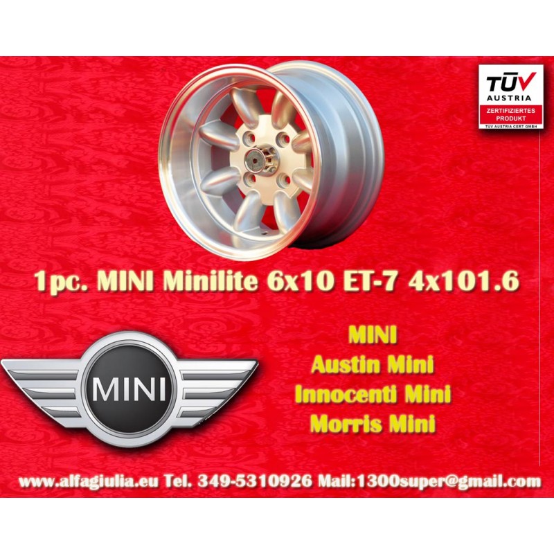 1 jante Minilite 6x10 4x101.6 Mini Mini Mk1-3 850 1000 silver/diamond cut