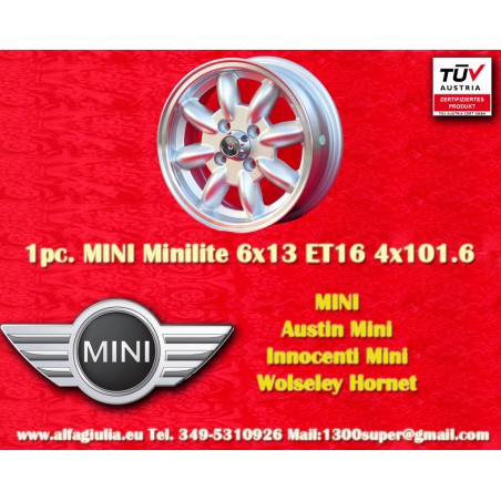 1 jante Minilite 6x13 4x101.6 Austin Mini Mini Mk1-3 silver/diamond cut