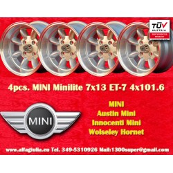 4 cerchi Minilite 7x13 4x101.6 Mini Mini Mk1-3 silver/diamond cut