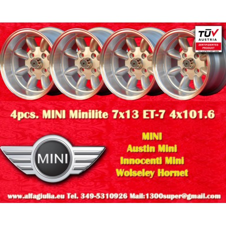 4 cerchi Minilite 7x13 4x101.6 Mini Mini Mk1-3 silver/diamond cut