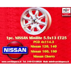 1 wheel Minilite 5.5x13 4x114.3 Datsun Austin Toyota 120 140 160 180 Toyota Corolla Starlet Carina Austin 1100 1300 1300