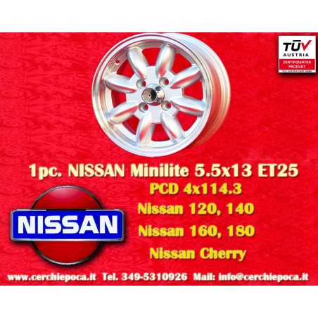 1 wheel Minilite 5.5x13 4x114.3 Datsun Austin Toyota 120 140 160 180 Toyota Corolla Starlet Carina Austin 1100 1300 1300