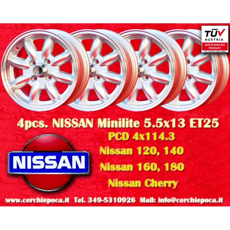 4 cerchi Minilite 5.5x13 4x114.3 Datsun Austin Toyota 120 140 160 180 Toyota Corolla Starlet Carina Austin 1100 1300 130