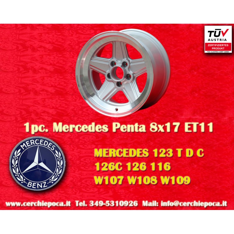 1 cerchio Penta 8x17 5x112 Mercedes w107 w108 w109 w116 w123 w126 silver/diamond cut