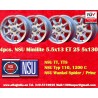 4 cerchi Minilite 5.5x13 5x130 Honda NSU Honda S600 S800 NSU TT TTS 110 1200C Wankelspider silver/diamond cut