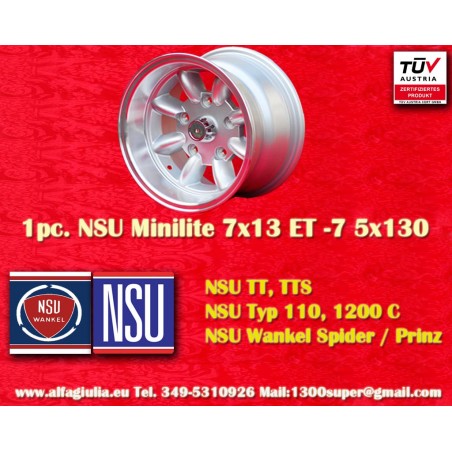 1 Felge Minilite 7x13 5x130 Honda NSU NSU  TT TTS 110 1200C Wankelspider   Honda S 800 silver/diamond cut