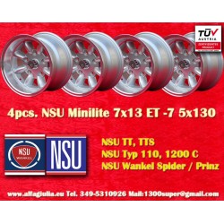 4 cerchi Minilite 7x13 5x130 Honda NSU NSU  TT TTS 110 1200C Wankelspider   Honda S 800 silver/diamond cut