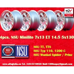 4 Felgen Minilite 7x13 5x130 Honda NSU NSU  TT TTS 110 1200C Wankelspider   Honda S 800 silver/diamond cut