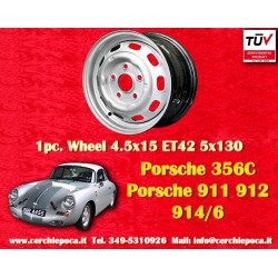 1 cerchio OE steel 4.5x15 5x130 Porsche 356C SC Carrera GS 901 911 912 silver