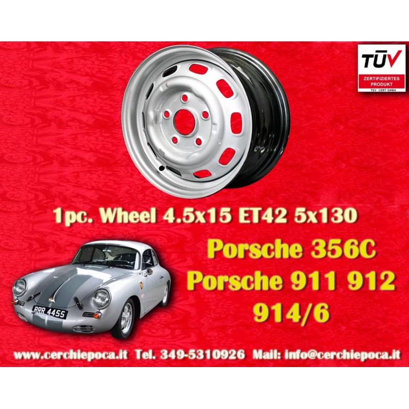 1 wheel OE steel 4.5x15 5x130 Porsche 356C SC Carrera GS 901 911 912 silver