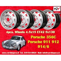 4 Felgen OE steel 4.5x15 5x130 Porsche 356C SC Carrera GS 901 911 912 silver