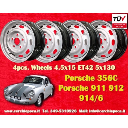 4 jantes OE steel 4.5x15 5x130 Porsche 356C SC Carrera GS 901 911 912 silver