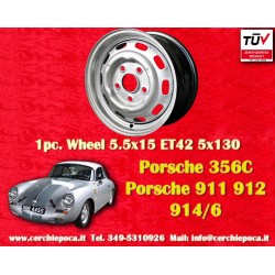 1 Felge OE steel 5.5x15 5x130 Porsche 356C SC Carrera GS 901 911 912 silver