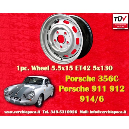 1 cerchio OE steel 5.5x15 5x130 Porsche 356C SC Carrera GS 901 911 912 silver