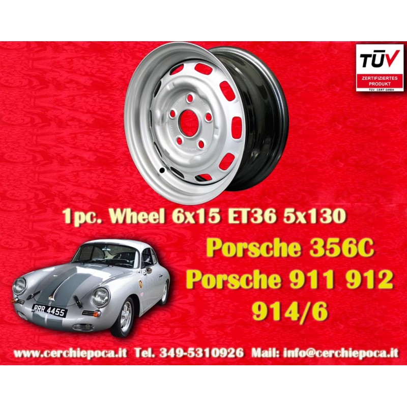 1 wheel OE steel 6x15 5x130 Porsche 356 C SC 911 -1969 912 silver