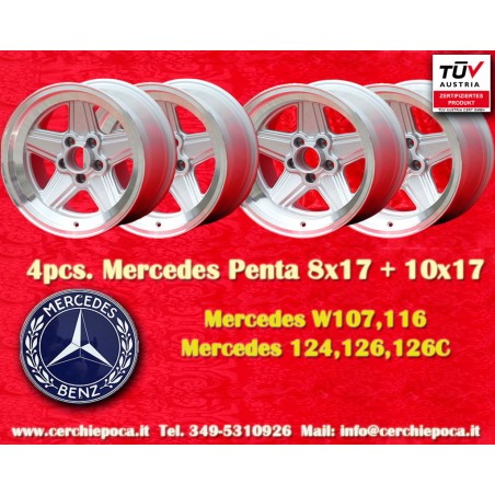 4 cerchi Penta 8x17 + 10x17 5x112 Mercedes w107 w108 w109 w116 w123 w126