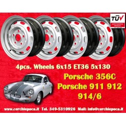 4 cerchi OE steel 6x15 5x130 Porsche 356 C SC 911 -1969 912 silver