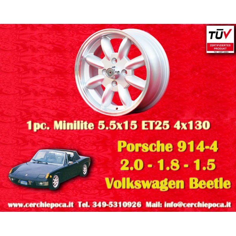 1 cerchio Minilite 5.5x15 4x130 Porsche VW Porsche 914 1.7 1.8 2.0 Volkswagen Beetle 67- Karmann Ghia 67- Type 3 411 412