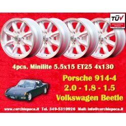 4 cerchi Minilite 5.5x15 4x130 Porsche VW Porsche 914 1.7 1.8 2.0 Volkswagen Beetle 67- Karmann Ghia 67- Type 3 411 412 